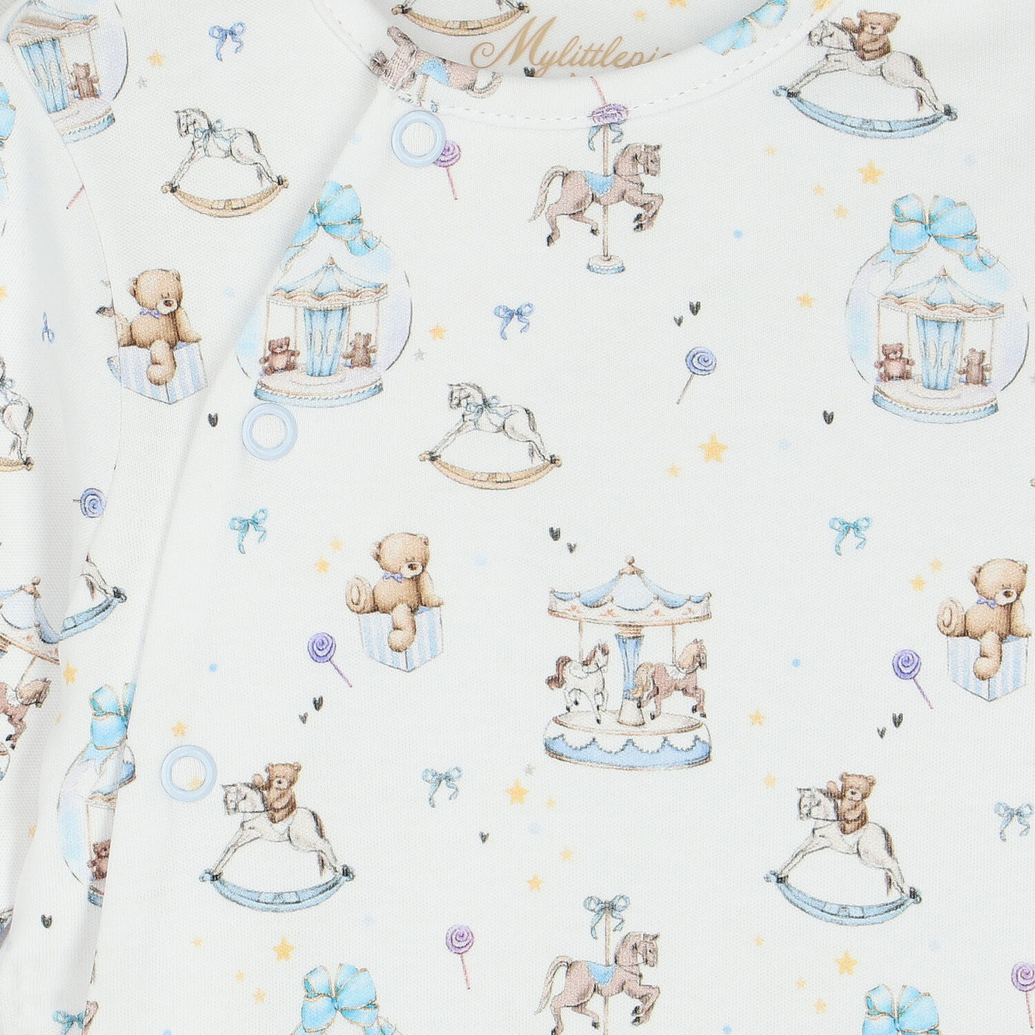 Baby Boys White & Blue Carousel Babygrow, 1, hi-res